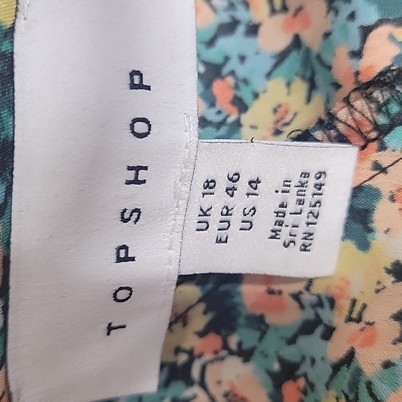 Topshop Floral Open Back Frill Puff Sleeve Midi Dress-Size 14 - Picture 10 of 17